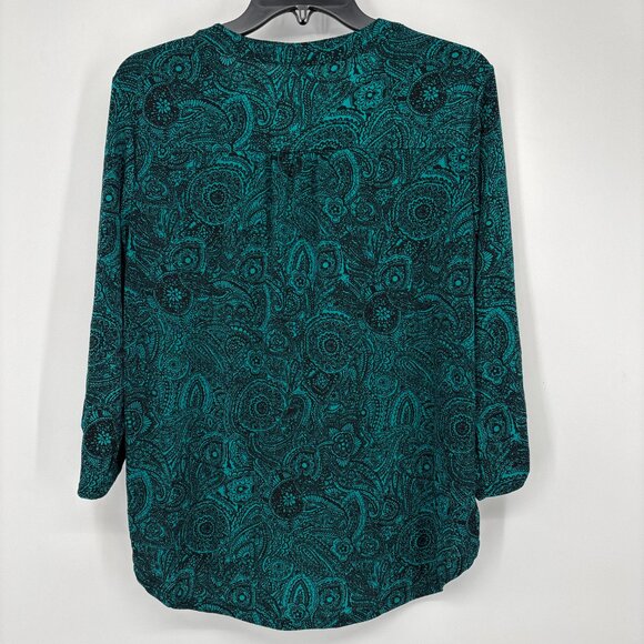 NY Collection Womens Petites Pintuck Matte Jersey Henley Blouse Teal Size PL NWT - Picture 3 of 5